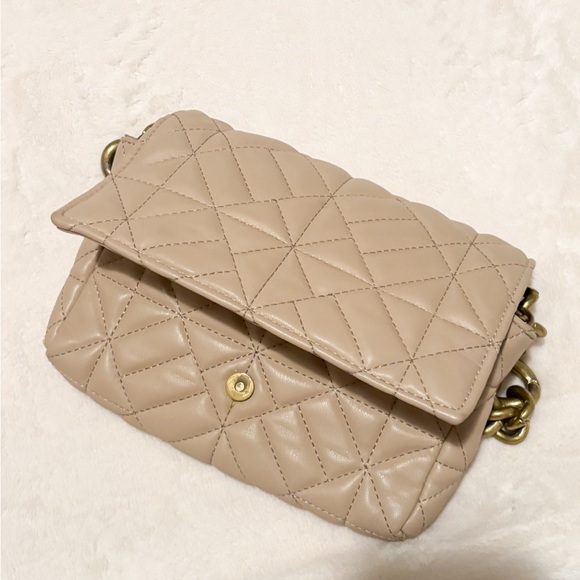 Zara Tan Quilted Shoulder Bag with Chain Strap - Picture 2 of 5